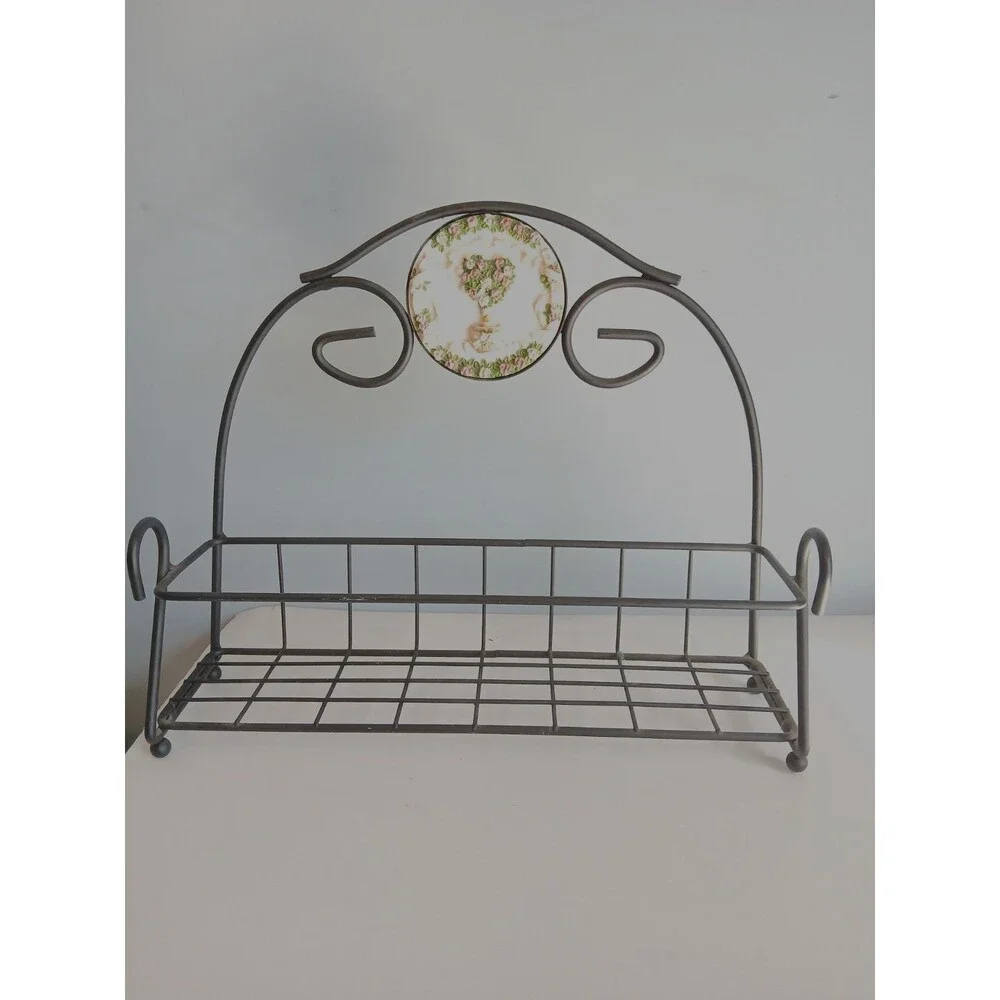 Metal Rack Shelf black Scrollwork Bathroom Kitchen Spice cottage core Topiary